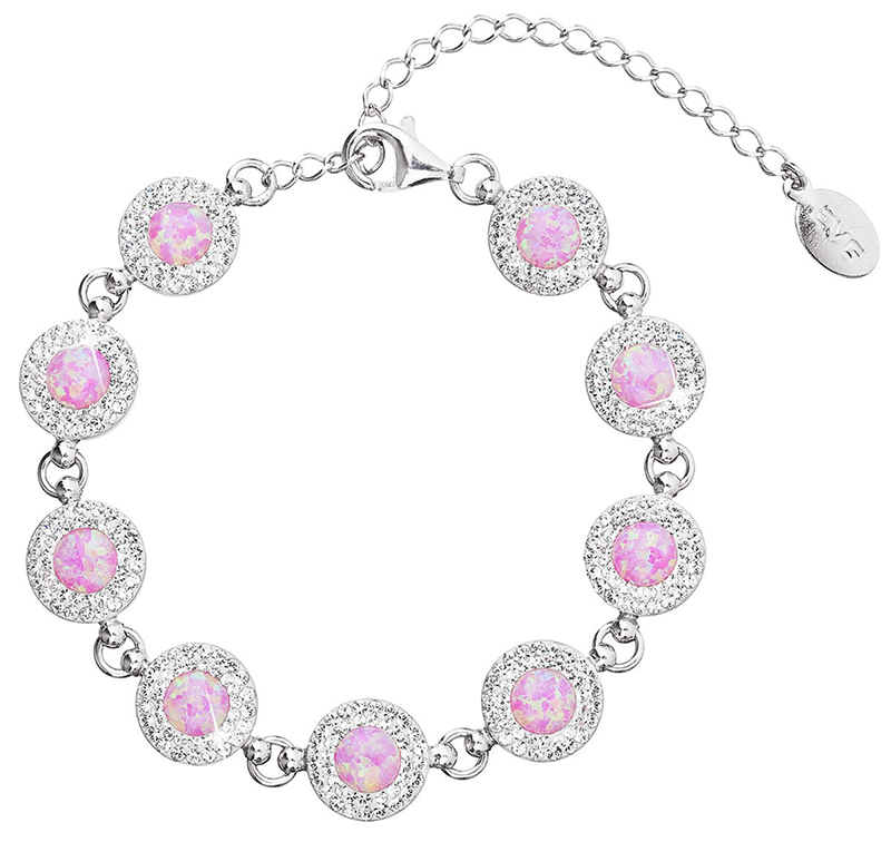 Strieborný náramok so syntetickým opál a krištály Swarovski ružový