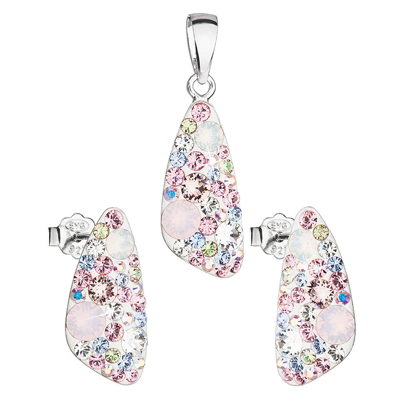 Súprava šperkov s krištáľmi Swarovski náušnice a prívesok mix farieb ružový