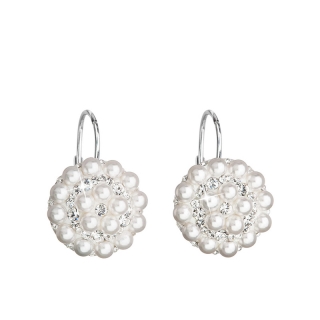 Strieborné náušnice visiace s krištálmi Swarovski biele okrúhle