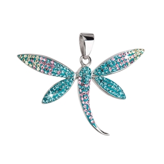 Strieborný prívesok s krištáľmi Swarovski modro-zelená vážka