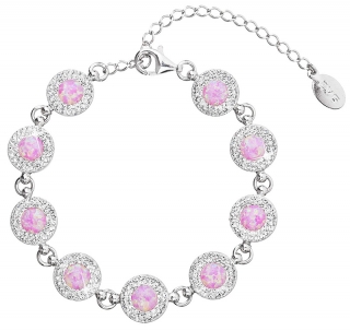 Strieborný náramok so syntetickým opál a krištály Swarovski ružový