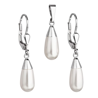 Súprava šperkov s perlami Swarovski náušnice a prívesok biela perla slza