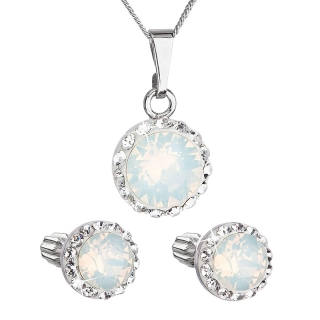 Súprava šperkov s krištálmi Swarovski náušnice,retiazka a prívesok biele opálové